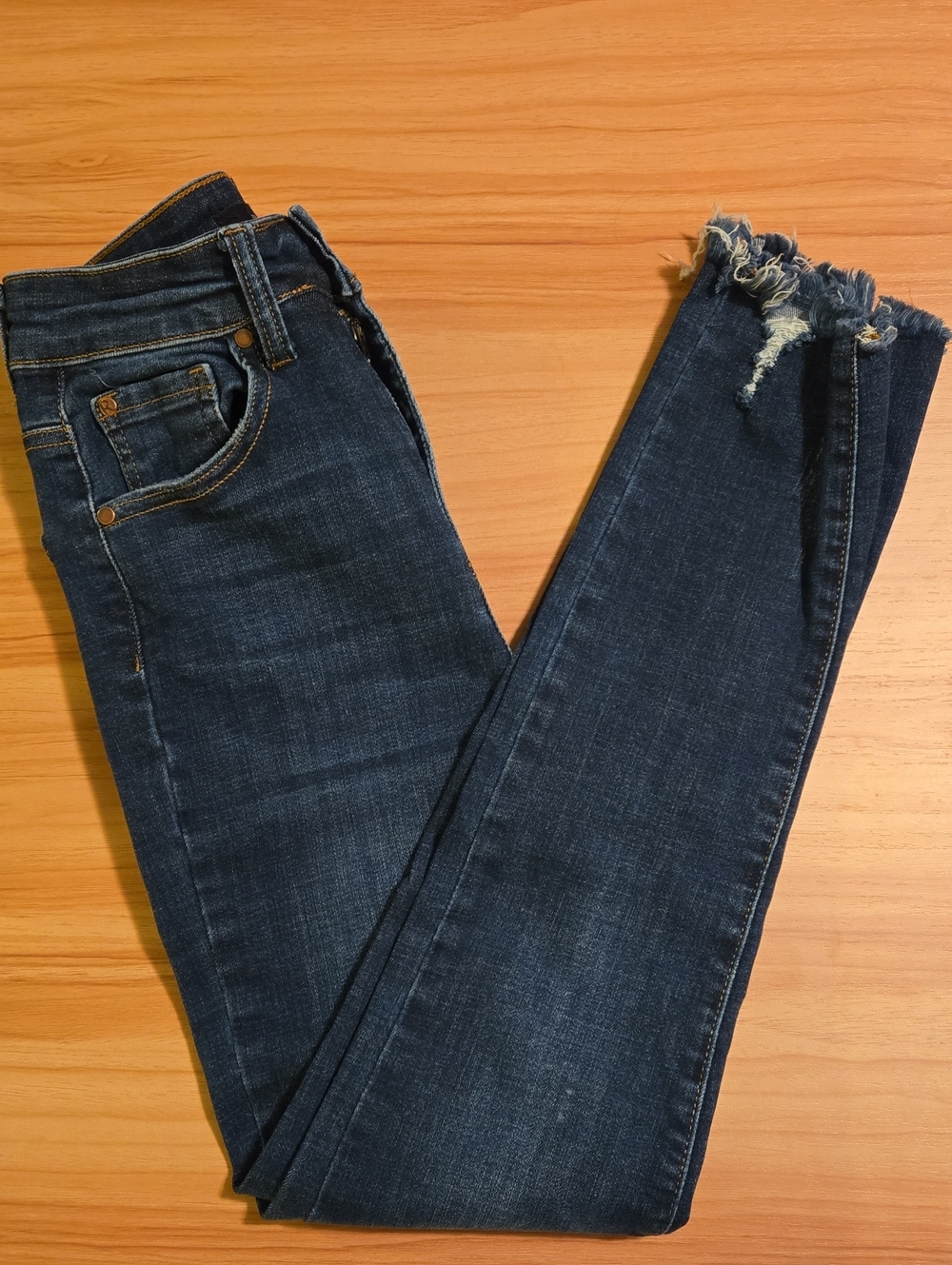 Risen Dark Blue Frayed Hem Women's Skinny Jeans